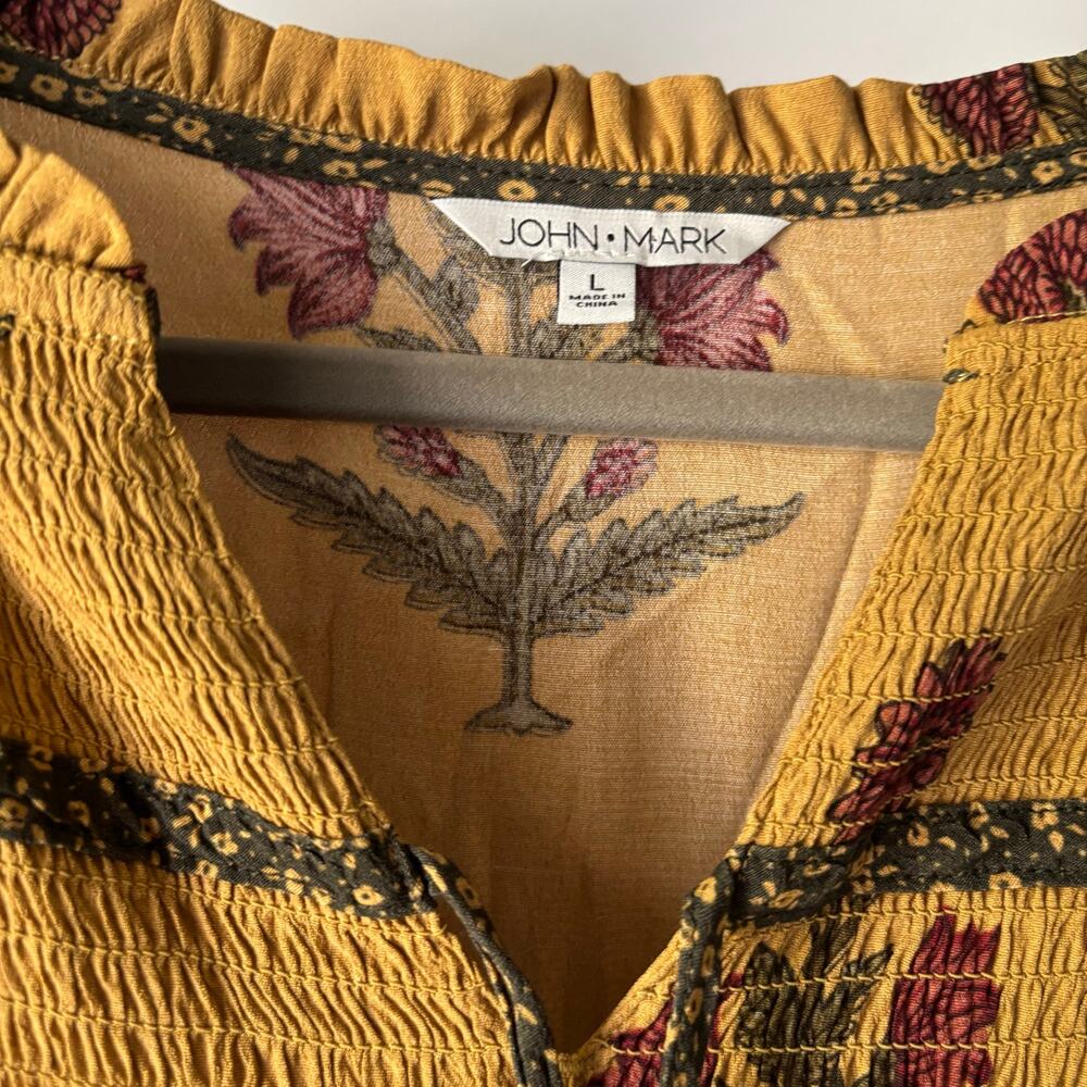John Mark Golden Yellow Botanical Maxi Dress Size Large Cottagecore Prairie Boho - Picture 6 of 7
